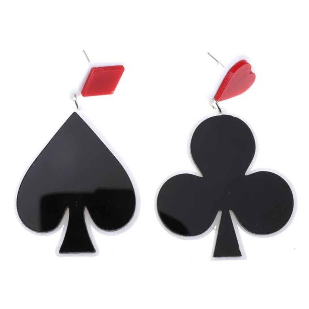 Oversized Mismatched Poker Suits Spade Clover Diamond Heart Fashion Earrings
